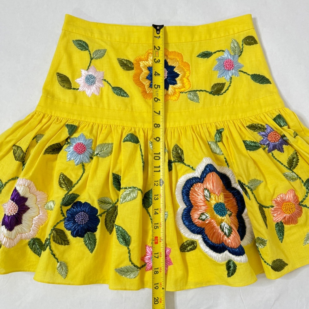Alexis Kasandra Embroidered Floral Skirt Pattern Yellow Mini RARE HTF SZ Medium - Picture 12 of 16